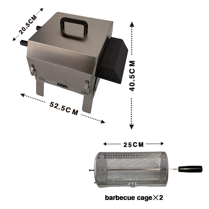 Double-Row Electric Rotating Grill, 360° Automatic Rotisserie BBQ Grill with Even Heating for Outdoor Cooking, Backyard & Camping