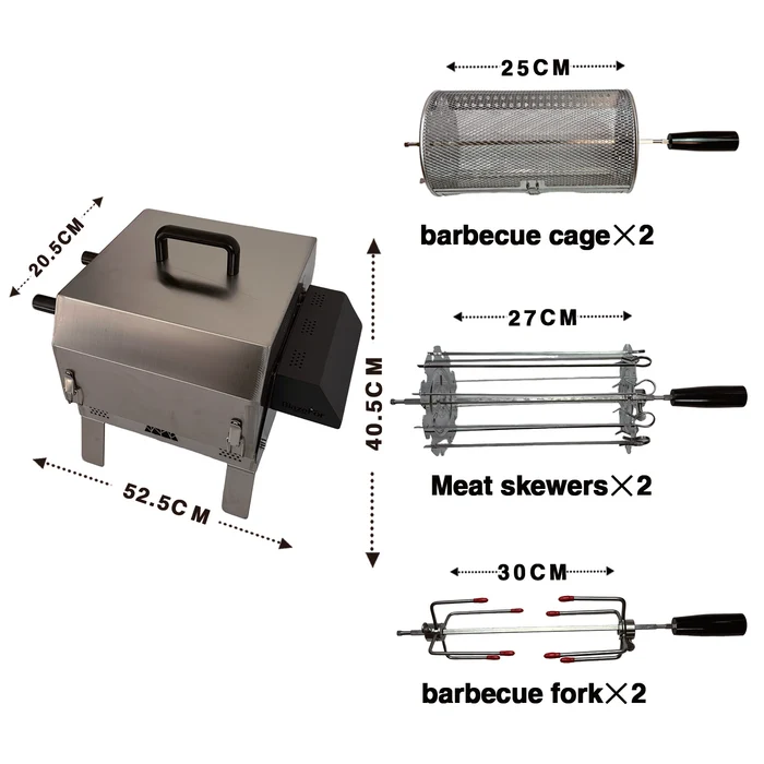 Double-Row Electric Rotating Grill, 360° Automatic Rotisserie BBQ Grill with Even Heating for Outdoor Cooking, Backyard & Camping