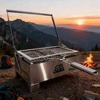 Box-Style Rotating Charcoal Grill, 360° BBQ Grill for Outdoor Cooking