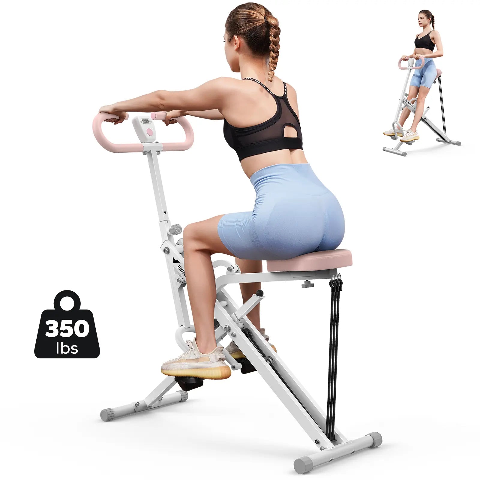2-in-1 Squat Rowing Machine, Adjustable Resistance Glutes Leg Workout Equipment with LCD Monitor, 350LBS Capacity Home Gym Exercise for Women Summervibes