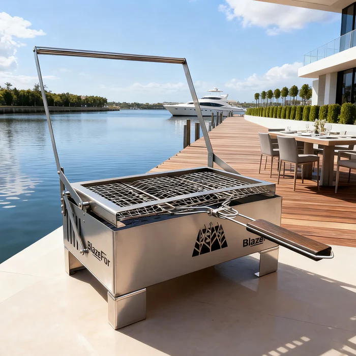 Box-Style Rotating Charcoal Grill, 360° BBQ Grill for Outdoor Cooking