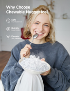 40Lbs Nugget Ice Maker Countertop, Self-Cleaning Pebble Ice Machine with Ice Scoop & Basket for Home, Kitchen & Office