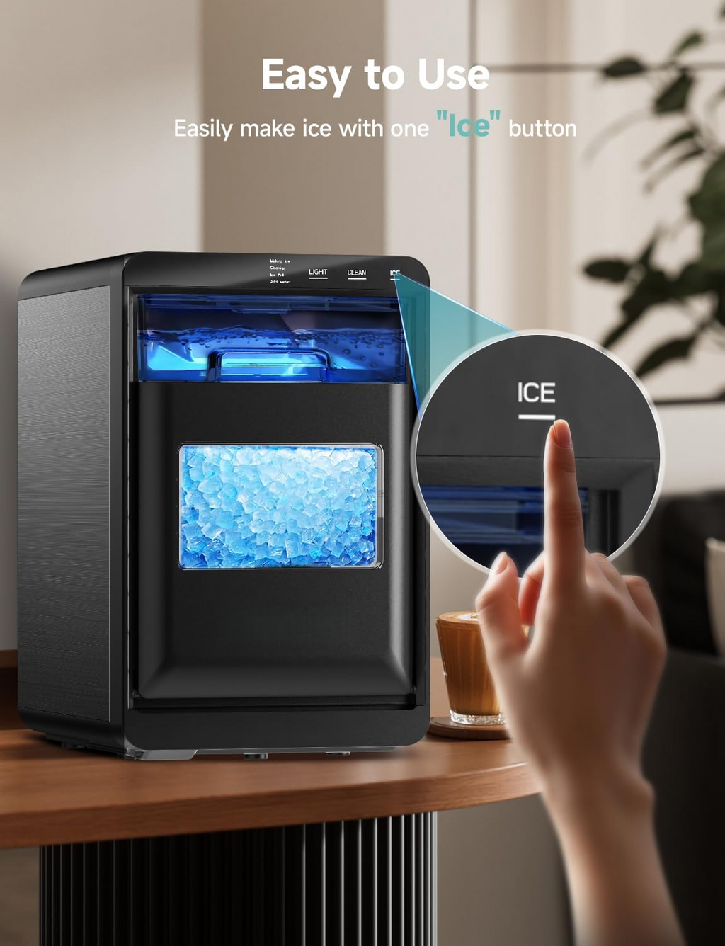 40Lbs Nugget Ice Maker Countertop, Self-Cleaning Pebble Ice Machine with Ice Scoop & Basket for Home, Kitchen & Office