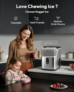 Nugget Ice Maker Countertop, Ready in 7 Mins, 34Lbs/24H Pebble Ice Machine, Self-Cleaning with Ice Scoop & Basket