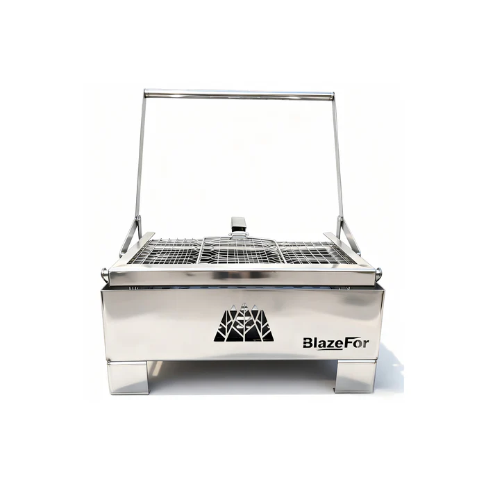 Box-Style Rotating Charcoal Grill, 360° BBQ Grill for Outdoor Cooking