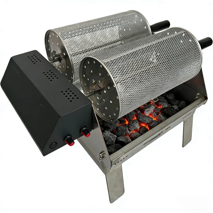 Double-Row Electric Rotating Grill, 360° Automatic Rotisserie BBQ Grill with Even Heating for Outdoor Cooking, Backyard & Camping