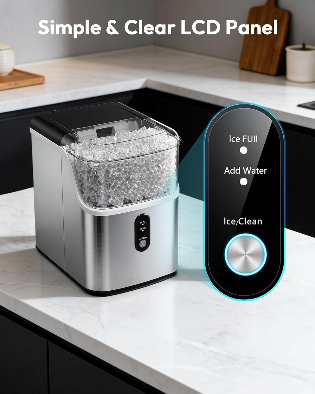 Nugget Ice Maker Countertop, Ready in 7 Mins, 34Lbs/24H Pebble Ice Machine, Self-Cleaning with Ice Scoop & Basket