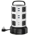 JACKYLED Power Strip Tower Surge Protector, 12 AC 6 USB (2 USB C), 1050J