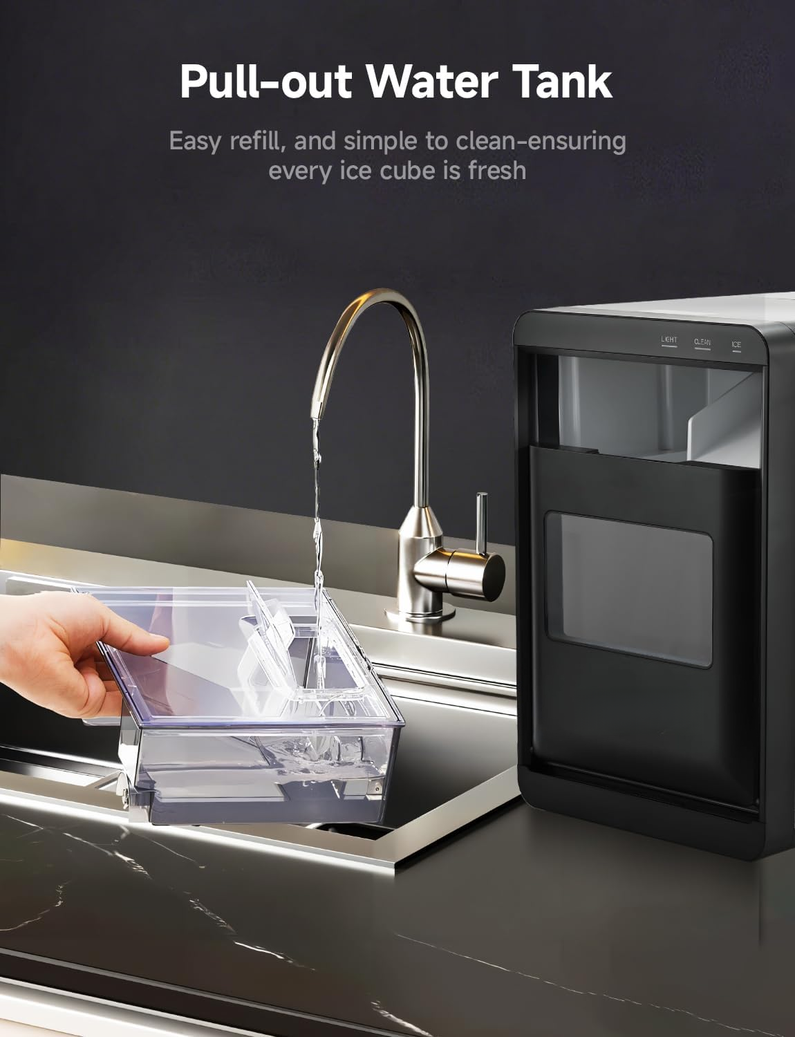 40Lbs Nugget Ice Maker Countertop, Self-Cleaning Pebble Ice Machine with Ice Scoop & Basket for Home, Kitchen & Office