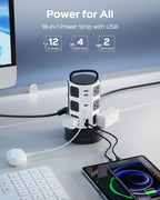 JACKYLED Power Strip Tower Surge Protector, 12 AC 6 USB (2 USB C), 1050J