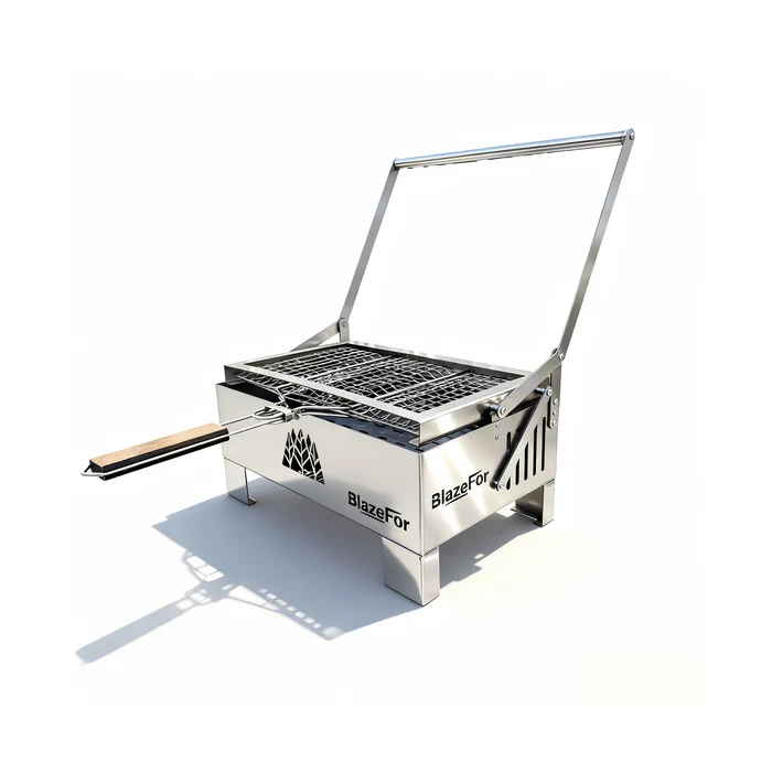 Box-Style Rotating Charcoal Grill, 360° BBQ Grill for Outdoor Cooking