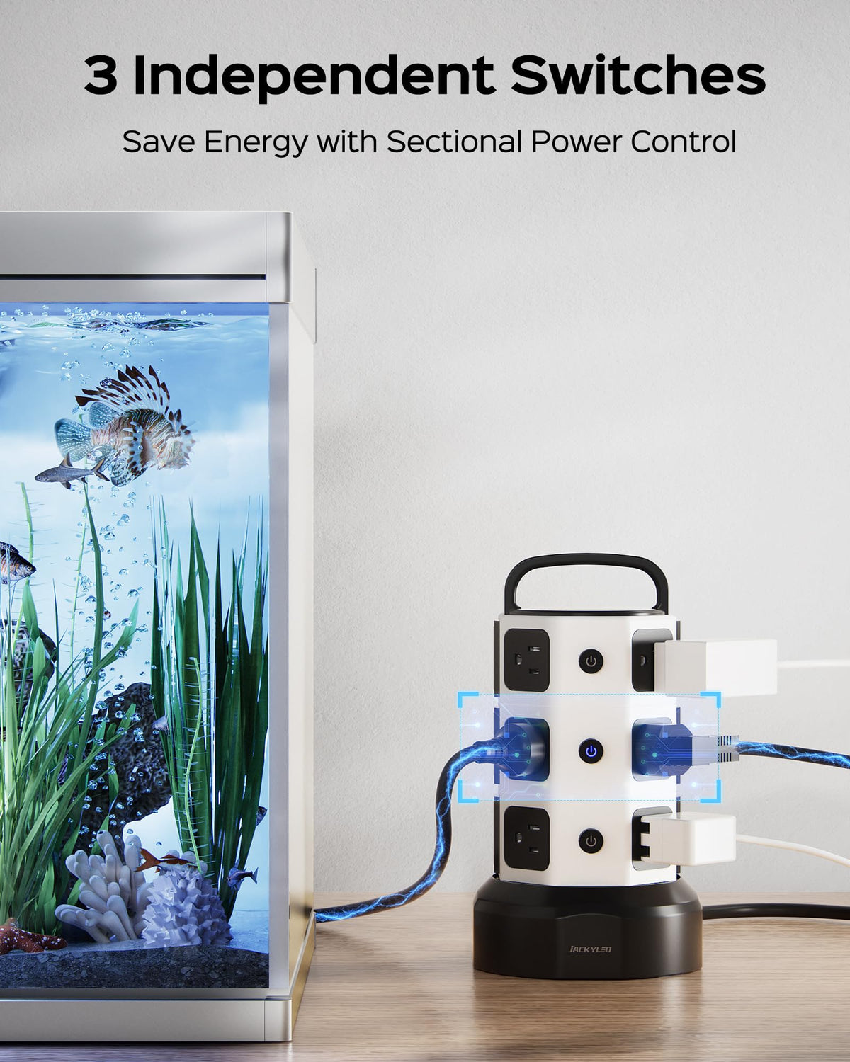JACKYLED Power Strip Tower Surge Protector, 12 AC 6 USB (2 USB C), 1050J