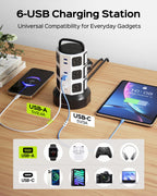 JACKYLED Power Strip Tower Surge Protector, 12 AC 6 USB (2 USB C), 1050J
