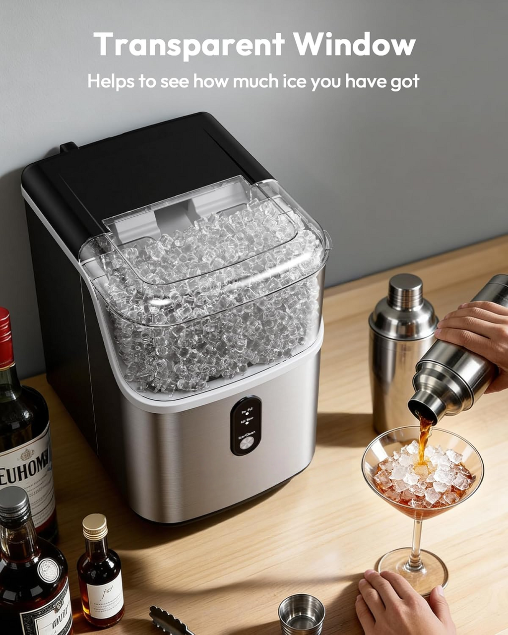 Nugget Ice Maker Countertop, Ready in 7 Mins, 34Lbs/24H Pebble Ice Machine, Self-Cleaning with Ice Scoop & Basket