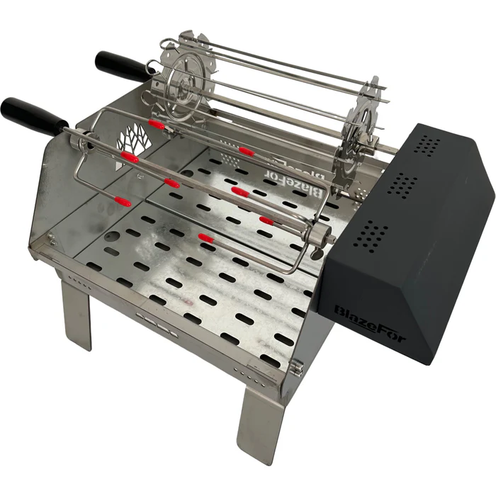 Double-Row Electric Rotating Grill, 360° Automatic Rotisserie BBQ Grill with Even Heating for Outdoor Cooking, Backyard & Camping