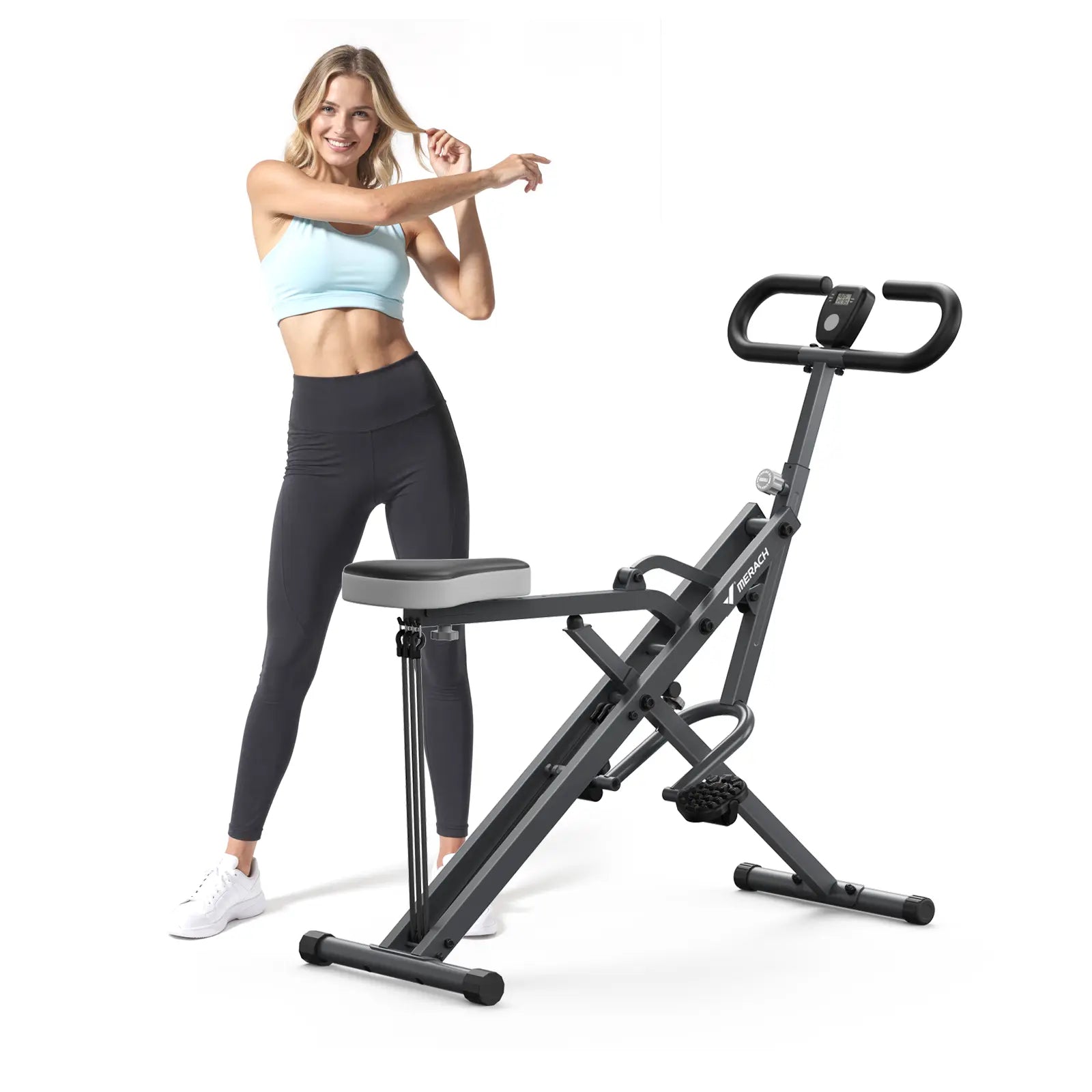 2-in-1 Squat Rowing Machine, Adjustable Resistance Glutes Leg Workout Equipment with LCD Monitor, 350LBS Capacity Home Gym Exercise for Women Summervibes