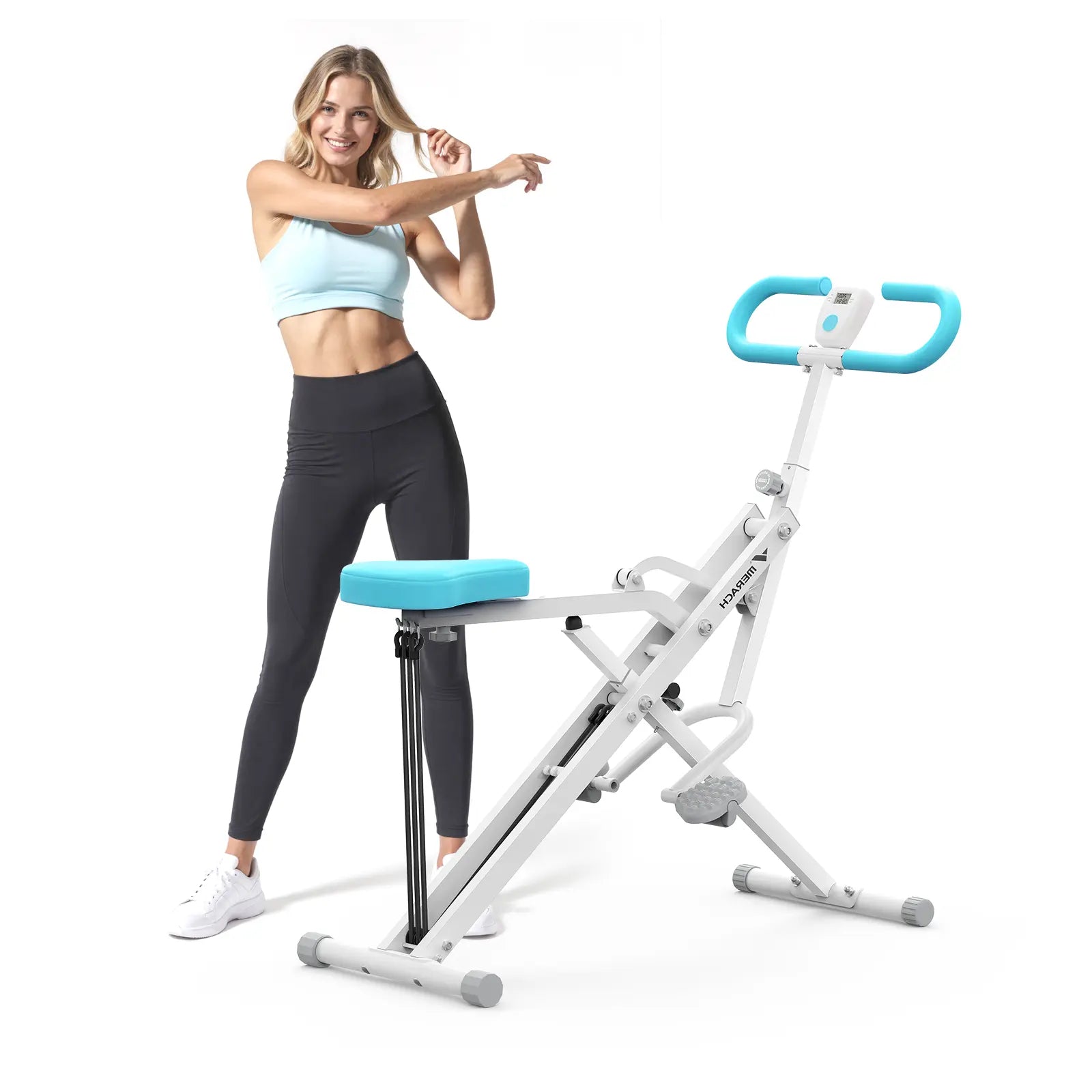 2-in-1 Squat Rowing Machine, Adjustable Resistance Glutes Leg Workout Equipment with LCD Monitor, 350LBS Capacity Home Gym Exercise for Women Summervibes
